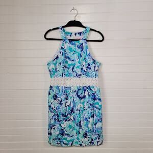 Lilly Pulitzer Aqua, Turquoise & Navy Floral Halter Mini Dress